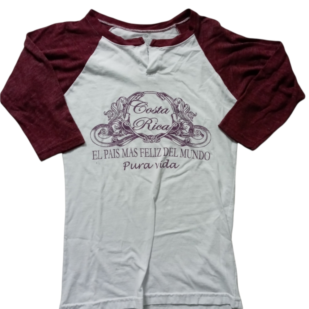S Women's Costa Rica V-Slit Burgundy/White 3/4 Raglan
